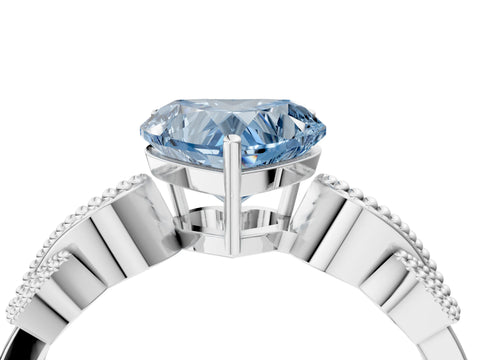 White gold Fancy Blue Heart Cut Solitaire Milgrain Leaf Band with Prong Setting_4