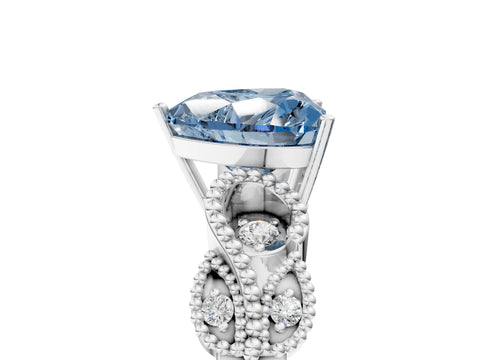 White gold Fancy Blue Heart Cut Solitaire Milgrain Leaf Band with Prong Setting_5