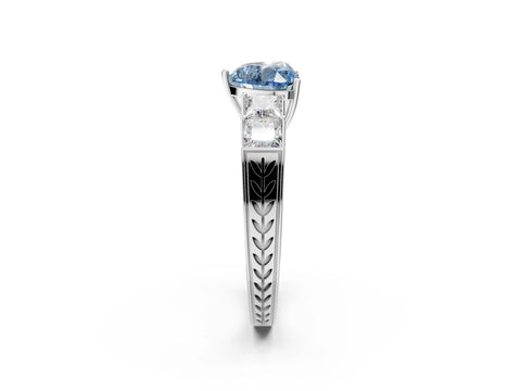White gold Fancy Blue Heart Cut Solitaire Princess Side Stone Engraved Band Prong Setting Ring_14