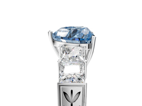 White gold Fancy Blue Heart Cut Solitaire Princess Side Stone Engraved Band Prong Setting Ring_17