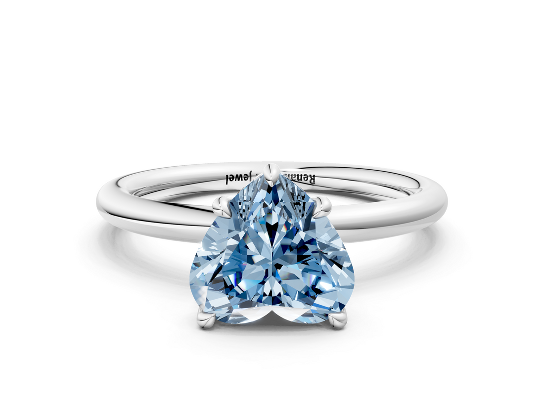White gold Fancy Blue Heart  Cut Solitaire Ring with Thin Band and Four-Prong Setting_17