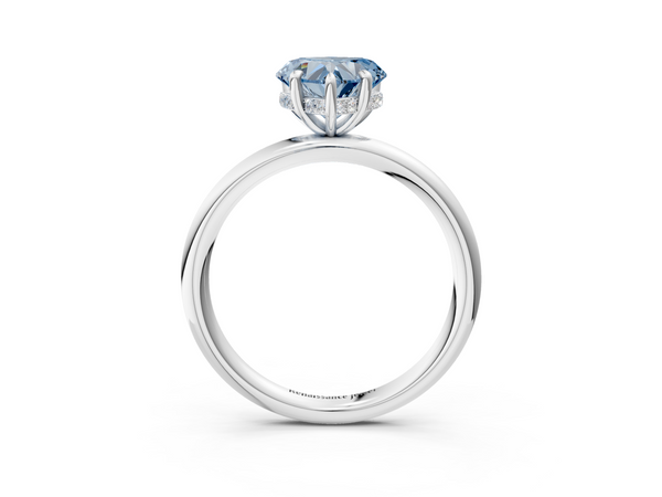 Platinum Fancy Blue Heart Cut Diamond Solitaire Ring with Thin Band and Four-Prong Setting