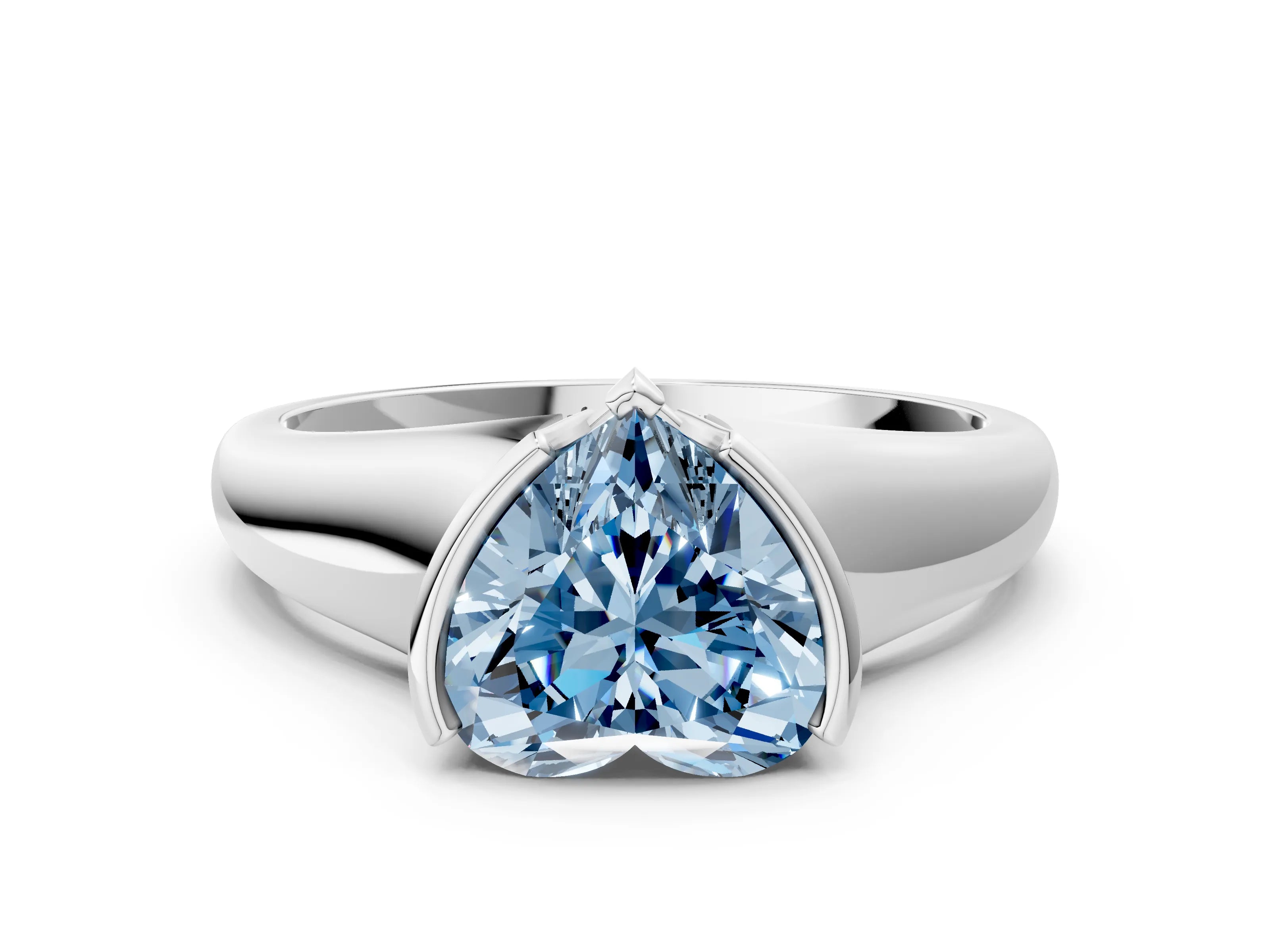 White gold Fancy Blue Heart Cut Solitaire Tension Set Diamond Ring with Split Shank Band_12