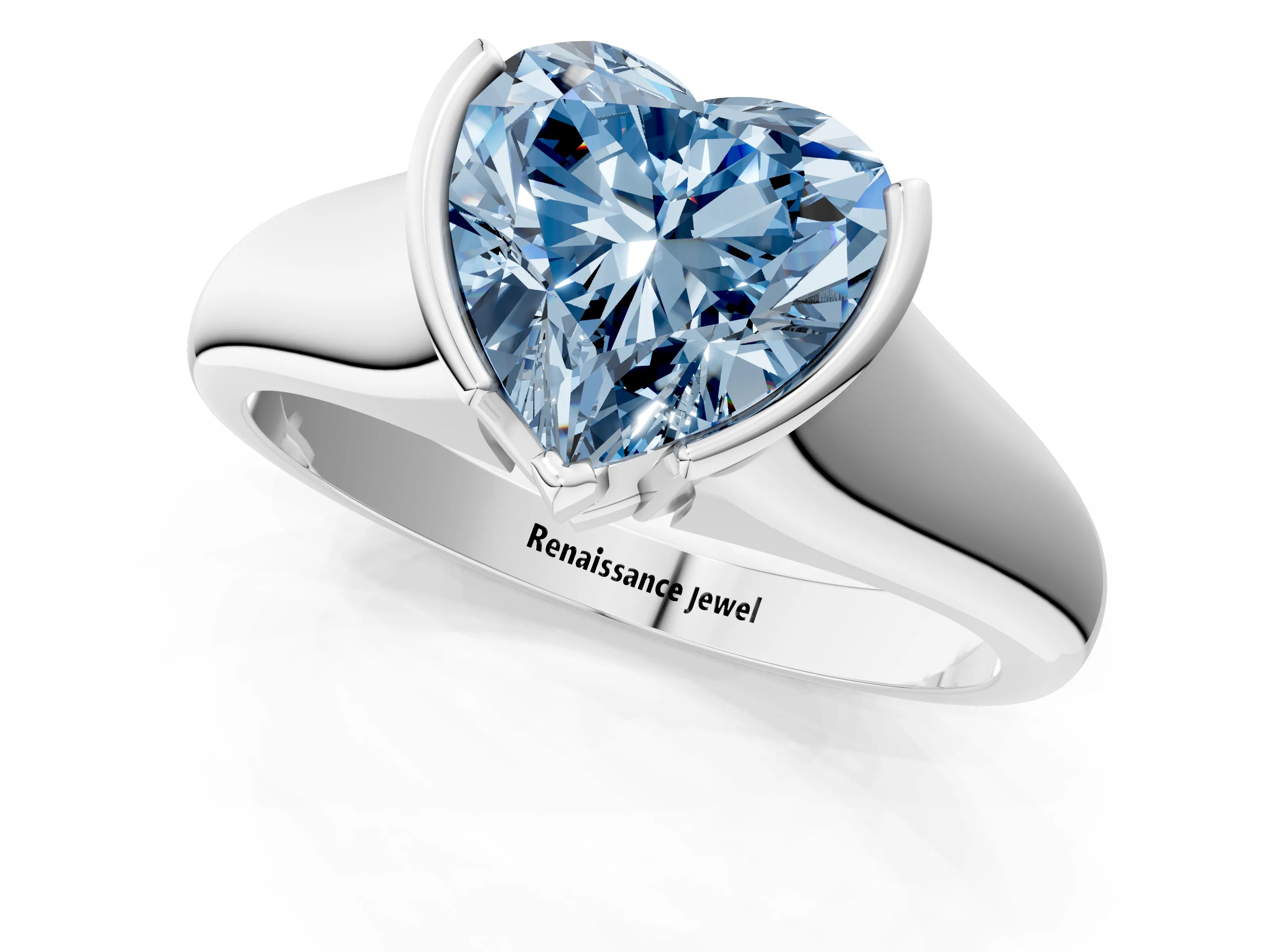 White gold Fancy Blue Heart Cut Solitaire Tension Set Diamond Ring with Split Shank Band_13