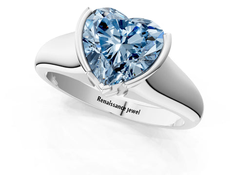 White gold Fancy Blue Heart Cut Solitaire Tension Set Diamond Ring with Split Shank Band_13