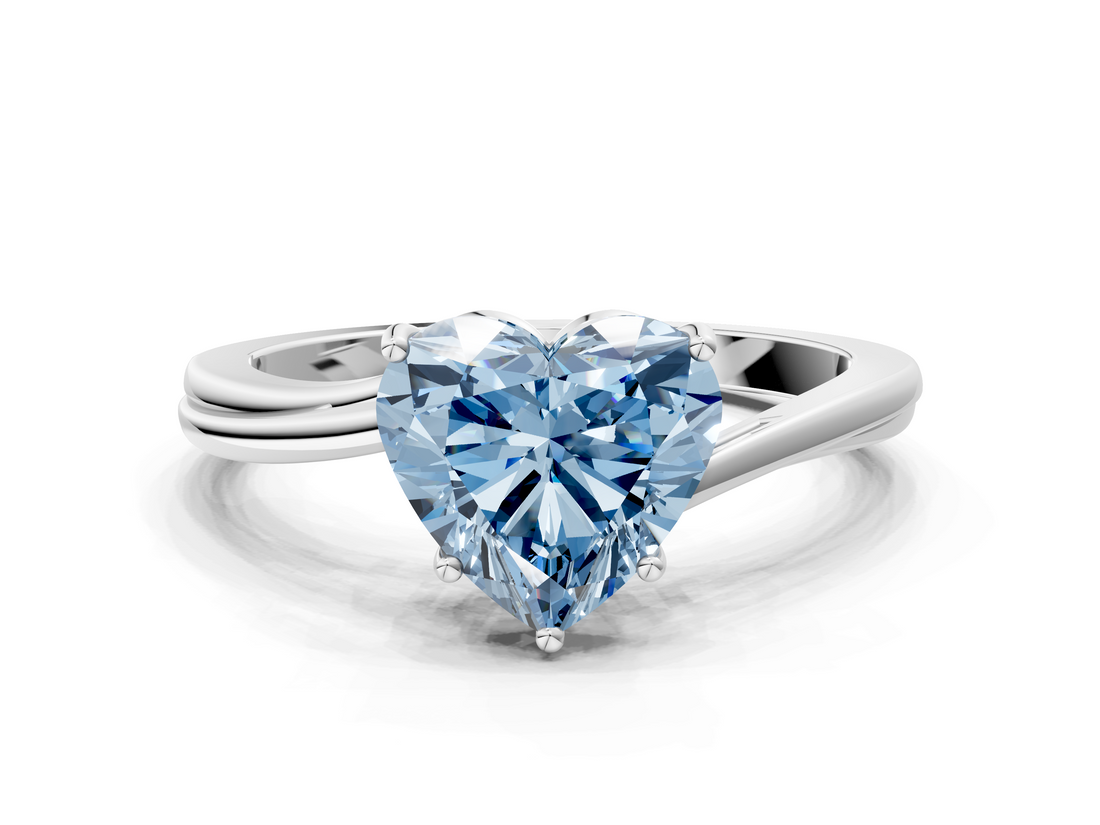 White gold Fancy Blue Heart  Cut Solitaire Twist Band Ring with Four-Prong Setting_33