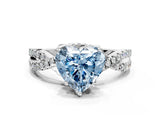 White gold Fancy Blue Heart Cut Solitaire Twist Pave Diamond Engagement Ring with Prong Setting
