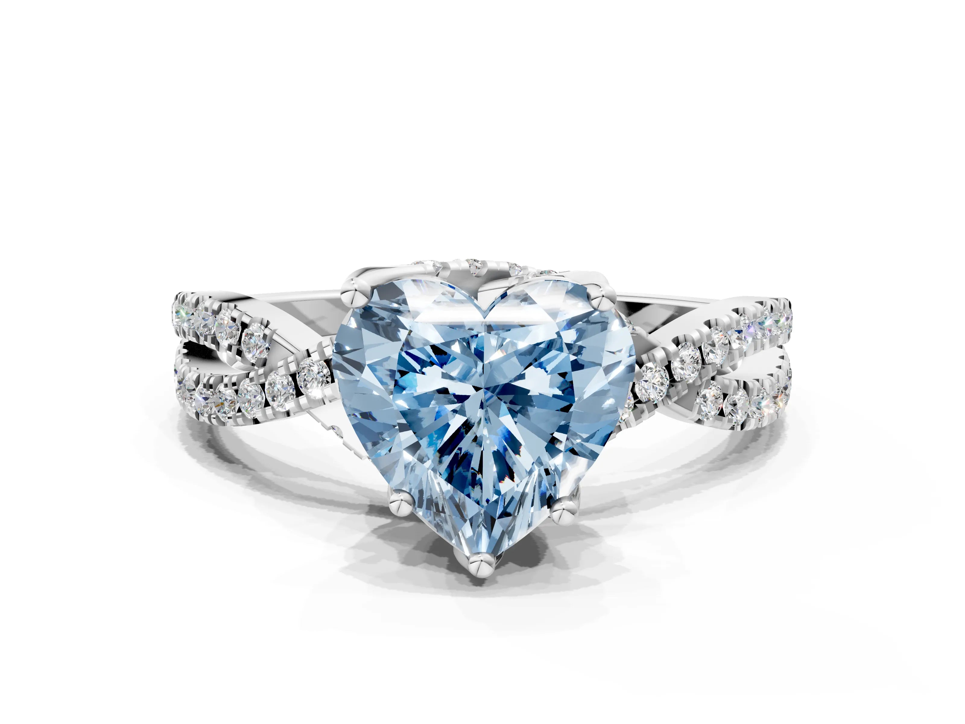 White gold Fancy Blue Heart Cut Solitaire Twist Pave Diamond Engagement Ring with Prong Setting_12