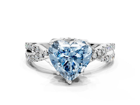 White gold Fancy Blue Heart Cut Solitaire Twist Pave Diamond Engagement Ring with Prong Setting_12