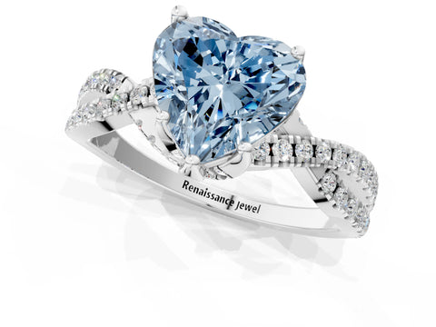 White gold Fancy Blue Heart Cut Solitaire Twist Pave Diamond Engagement Ring with Prong Setting_13