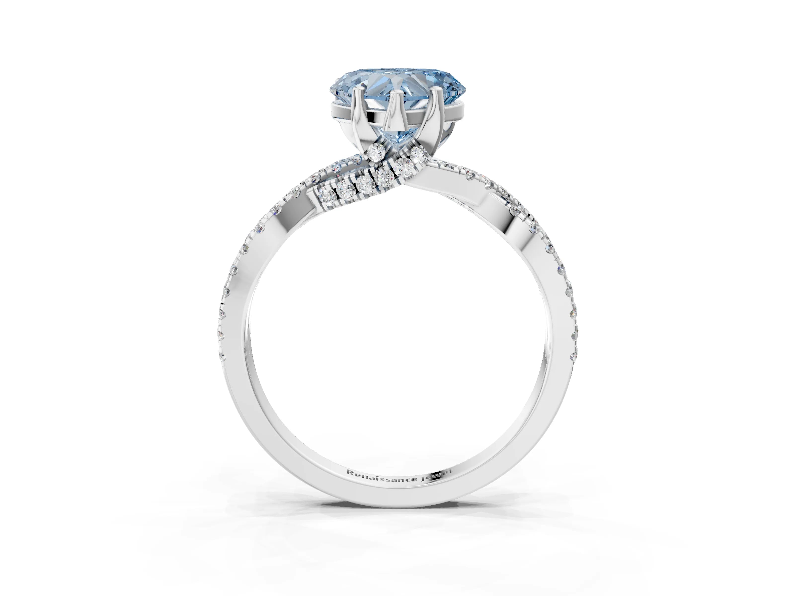 White gold Fancy Blue Heart Cut Solitaire Twist Pave Diamond Engagement Ring with Prong Setting_15