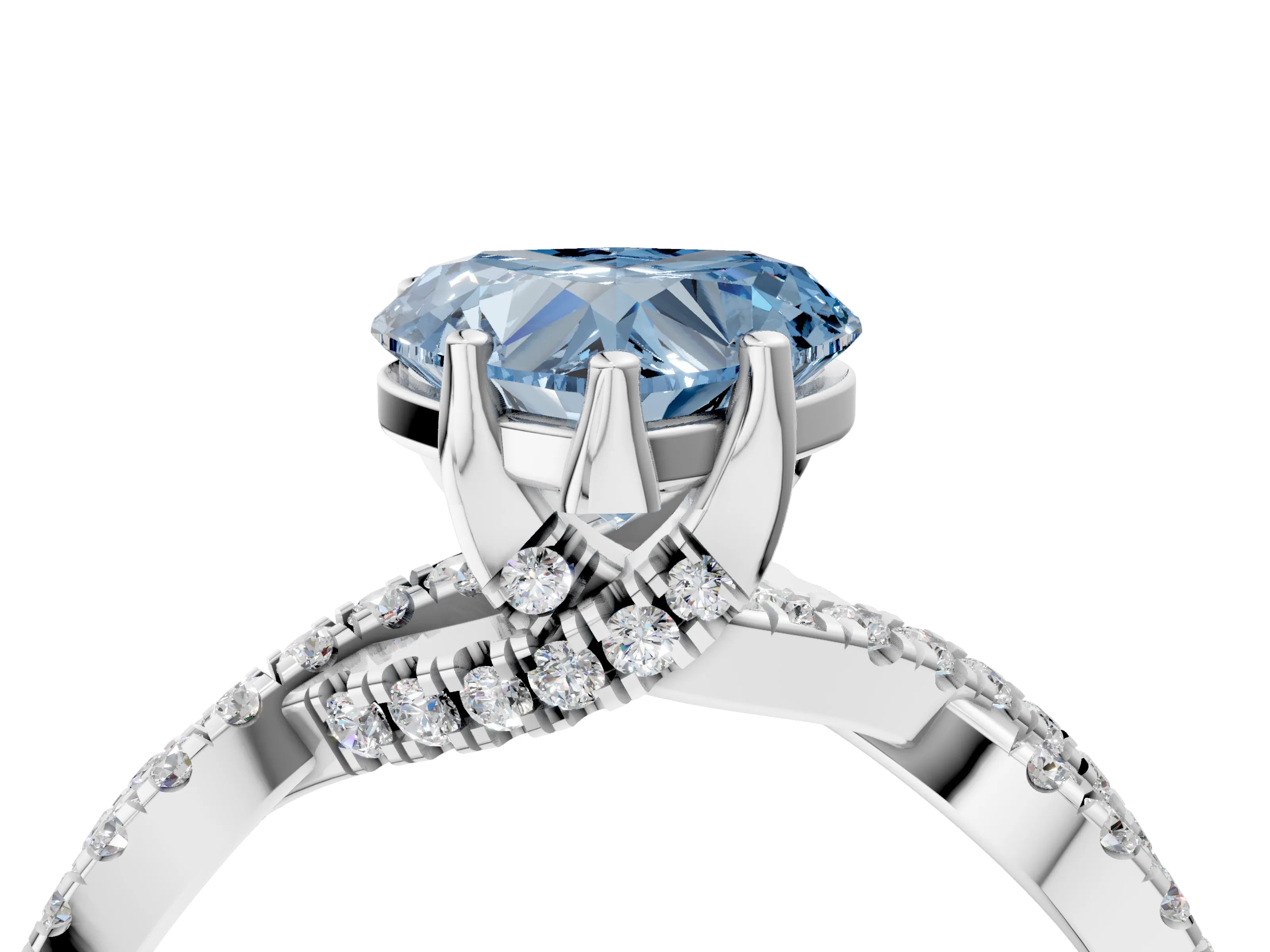 White gold Fancy Blue Heart Cut Solitaire Twist Pave Diamond Engagement Ring with Prong Setting_16