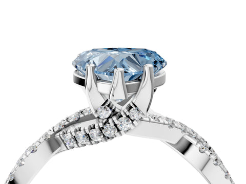 White gold Fancy Blue Heart Cut Solitaire Twist Pave Diamond Engagement Ring with Prong Setting_16
