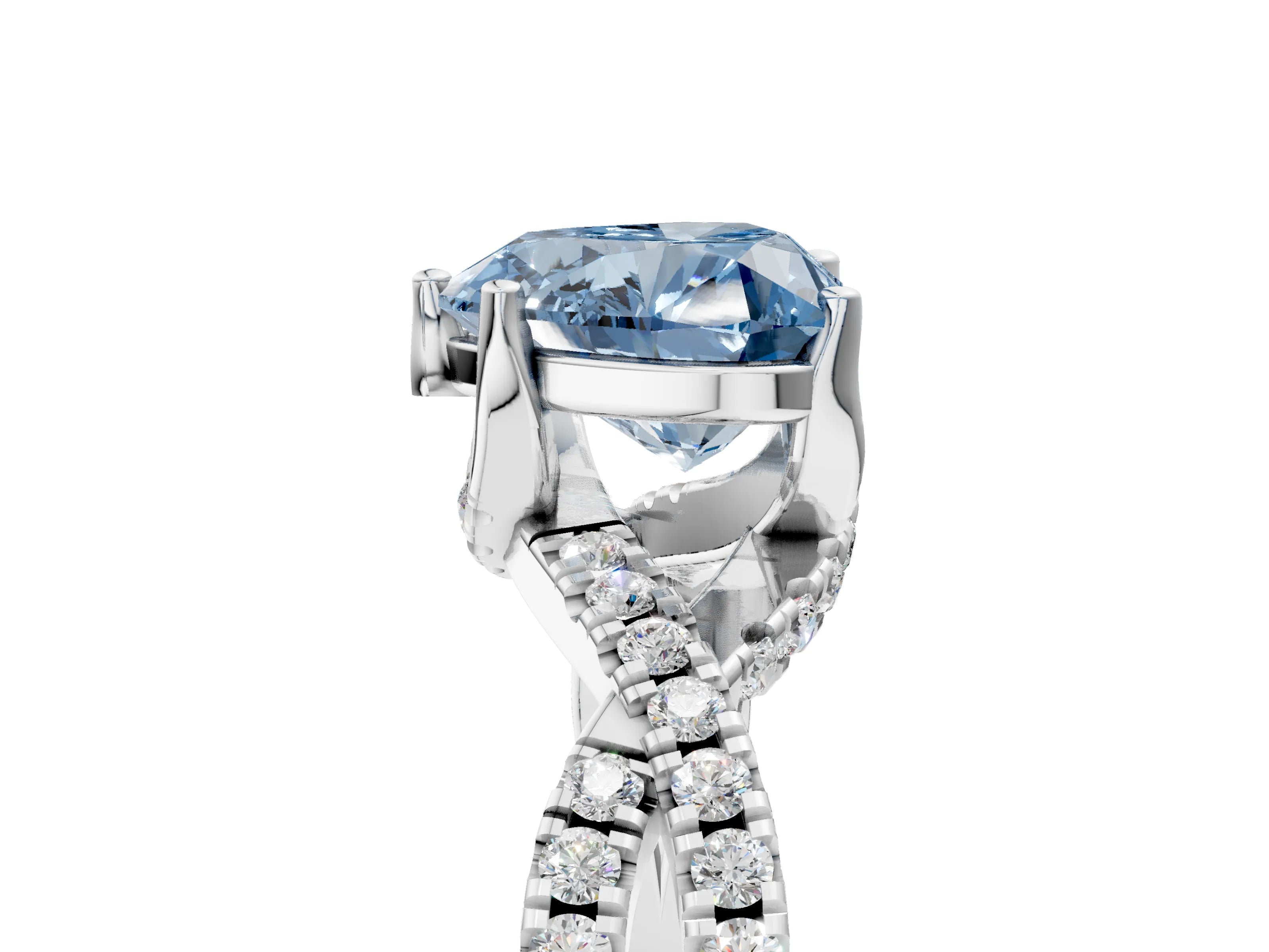 White gold Fancy Blue Heart Cut Solitaire Twist Pave Diamond Engagement Ring with Prong Setting_17