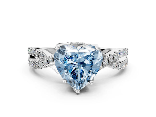 White Gold Heart-Shaped Twisted Split Shank Engagement Ring Setting for Fancy Blue Center