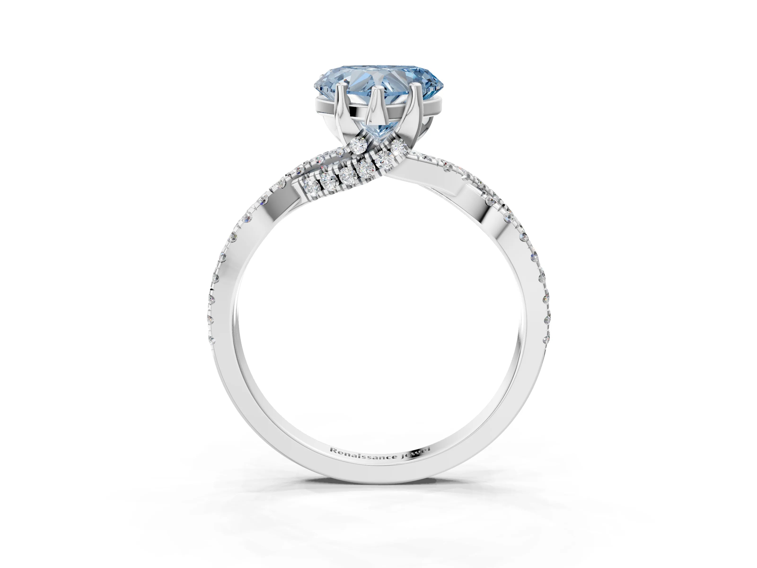 White gold Fancy Blue Heart Cut Solitaire Twist Pave Diamond Engagement Ring with Prong Setting_3