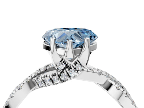 White gold Fancy Blue Heart Cut Solitaire Twist Pave Diamond Engagement Ring with Prong Setting_4