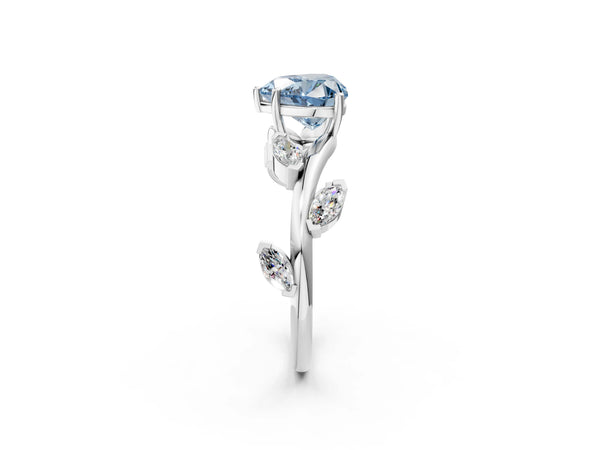 White gold Fancy Blue Heart Cut Solitaire Twisted Band Marquise Accent Prong Setting Ring