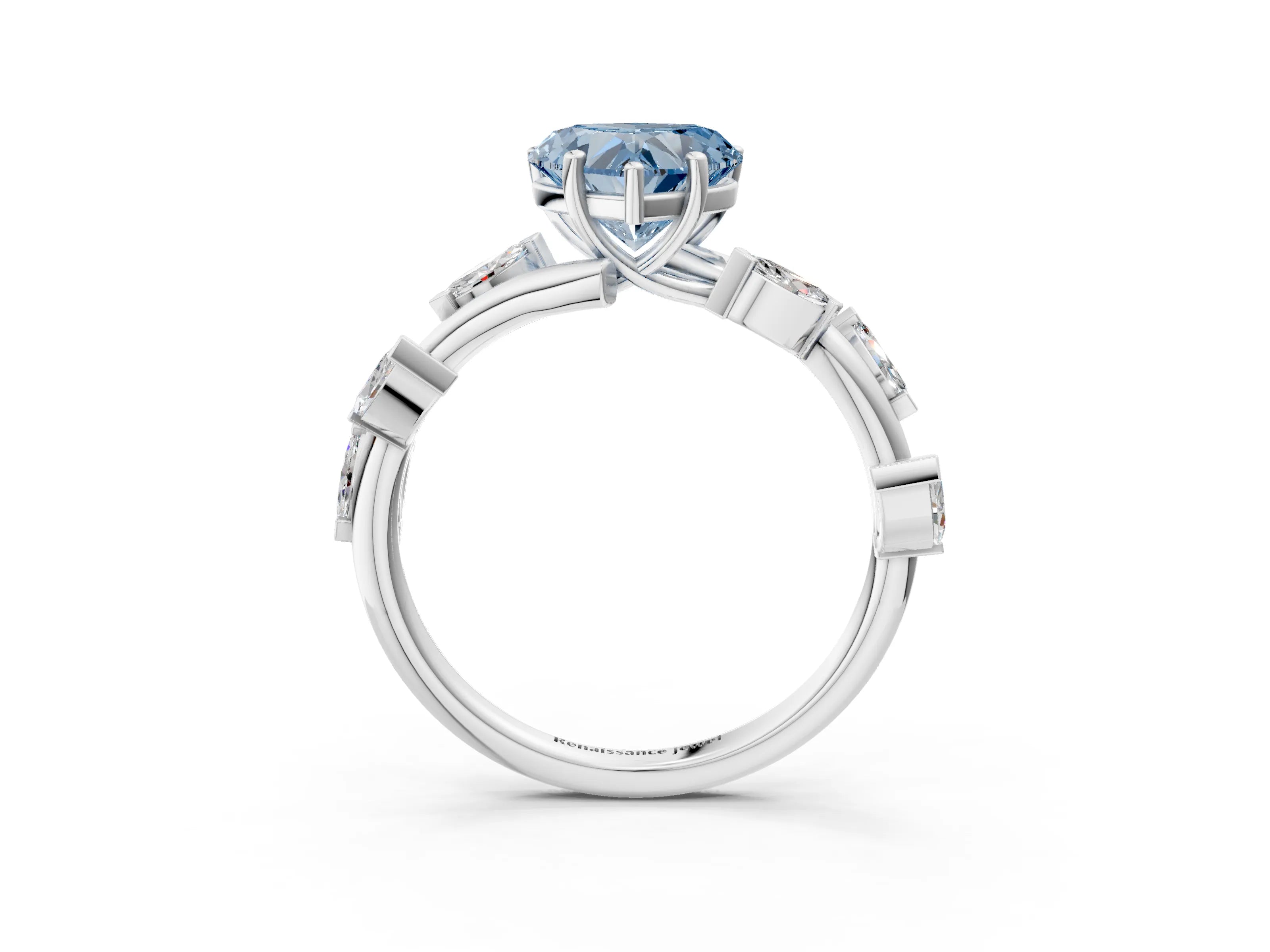 White gold Fancy Blue Heart Cut Solitaire Twisted Band Marquise Accent Prong Setting Ring_3