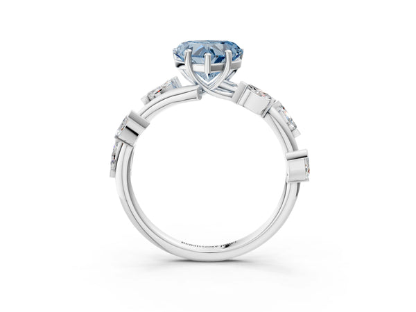 White gold Fancy Blue Heart Cut Solitaire Twisted Band Marquise Accent Prong Setting Ring