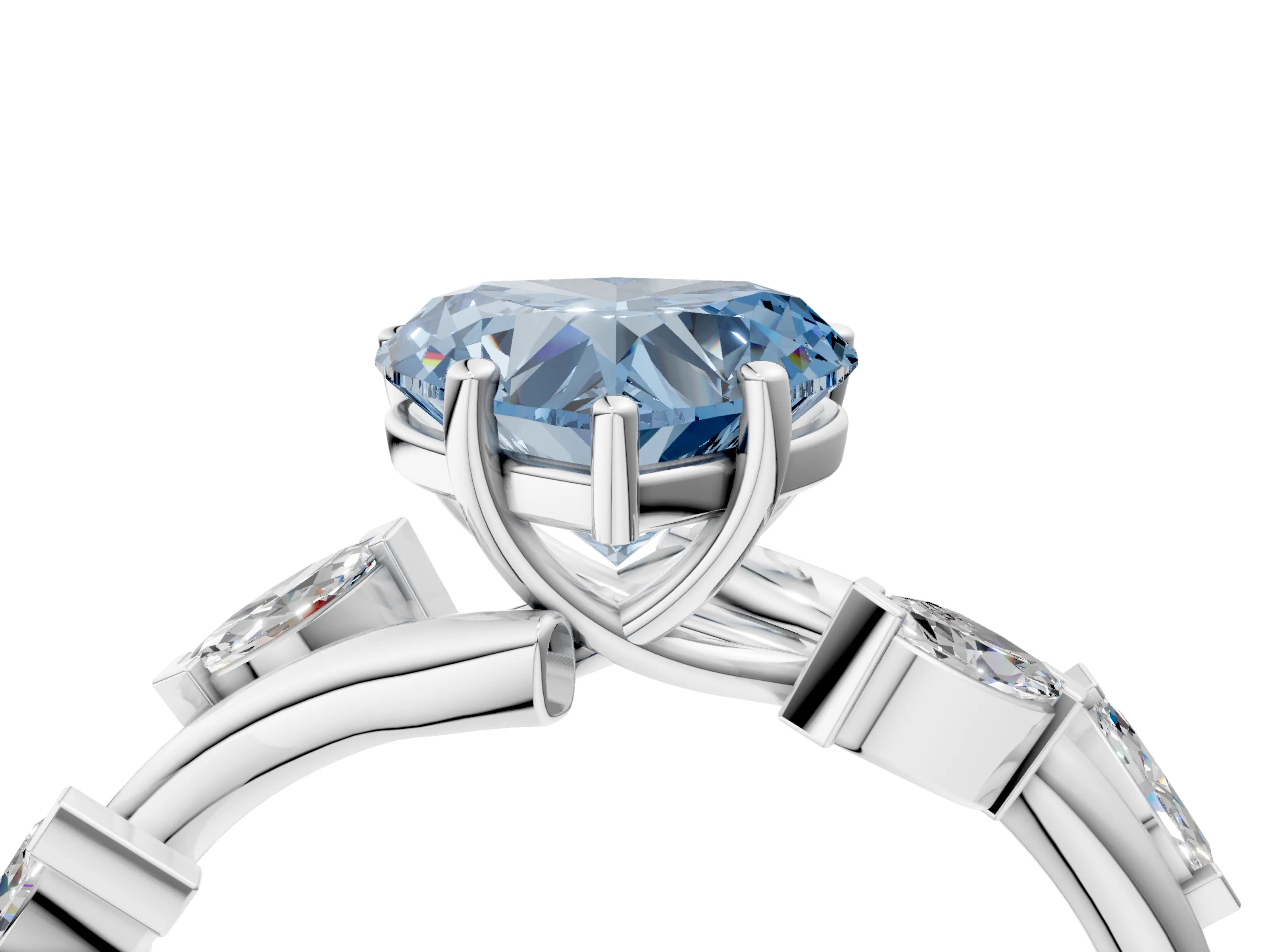 White gold Fancy Blue Heart Cut Solitaire Twisted Band Marquise Accent Prong Setting Ring_4