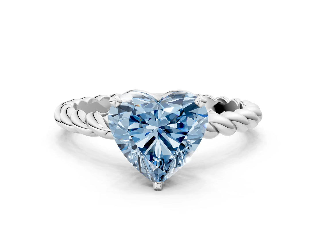 White gold Fancy Blue Heart  Cut Solitaire Twisted Band with Four-Prong Setting_96