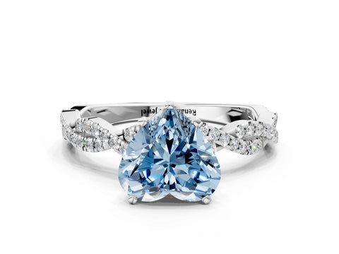 White gold Fancy Blue Heart Cut Solitaire Twisted Pave Band with Four-Prong Setting_15