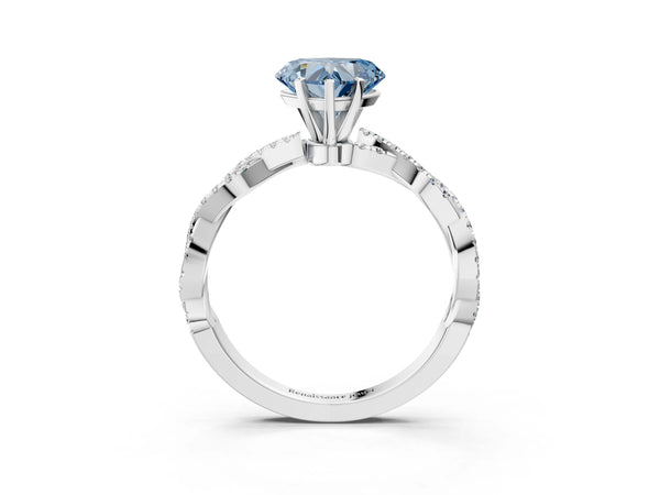 Platinum Fancy Blue Heart Cut Solitaire Twisted Pave Band with Four-Prong Setting