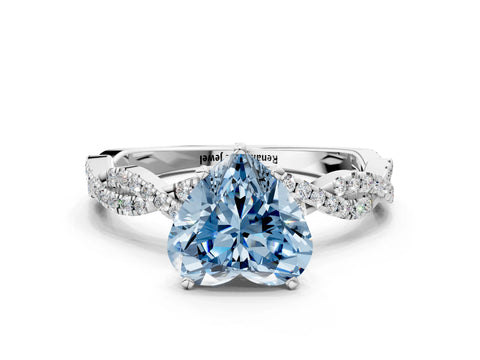 White gold Fancy Blue Heart Cut Solitaire Twisted Pave Band with Four-Prong Setting_3