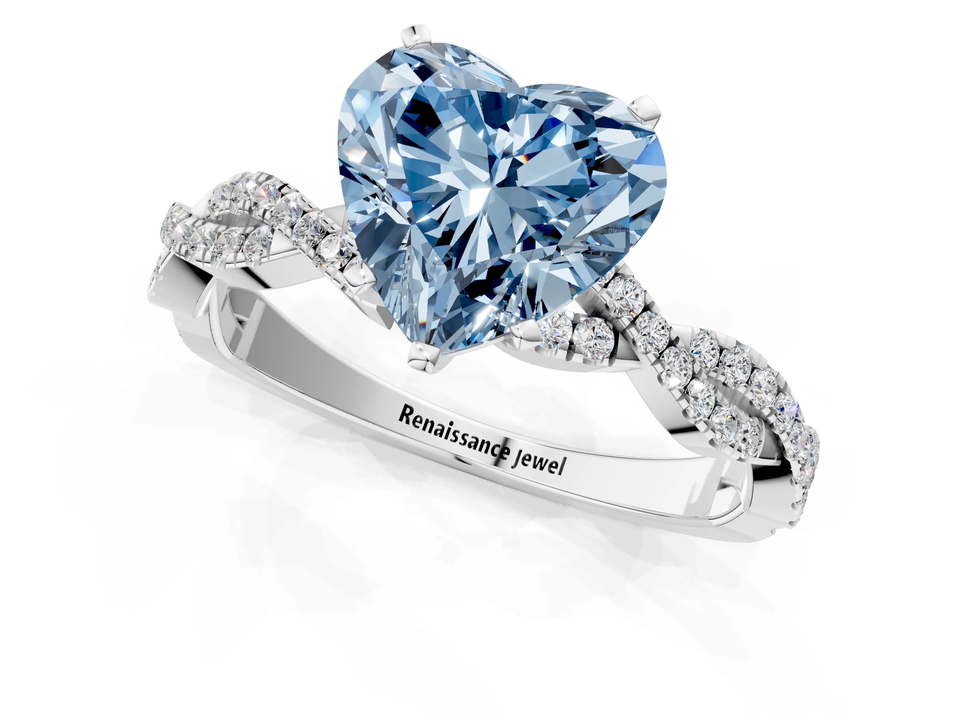 White gold Fancy Blue Heart Cut Solitaire Twisted Pave Band with Four-Prong Setting_4