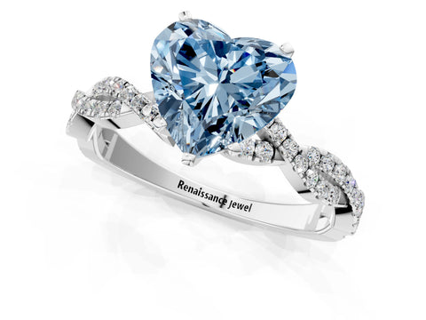 White gold Fancy Blue Heart Cut Solitaire Twisted Pave Band with Four-Prong Setting_4