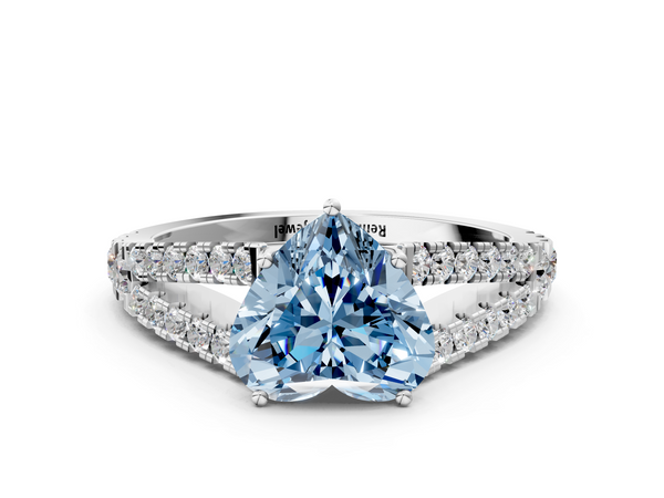 Platinum Fancy Blue Heart  Cut Split Shank Pave Diamond Engagement Ring with Four-Prong Setting