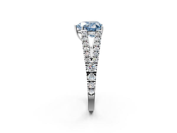 Platinum Fancy Blue Heart  Cut Split Shank Pave Diamond Engagement Ring with Four-Prong Setting