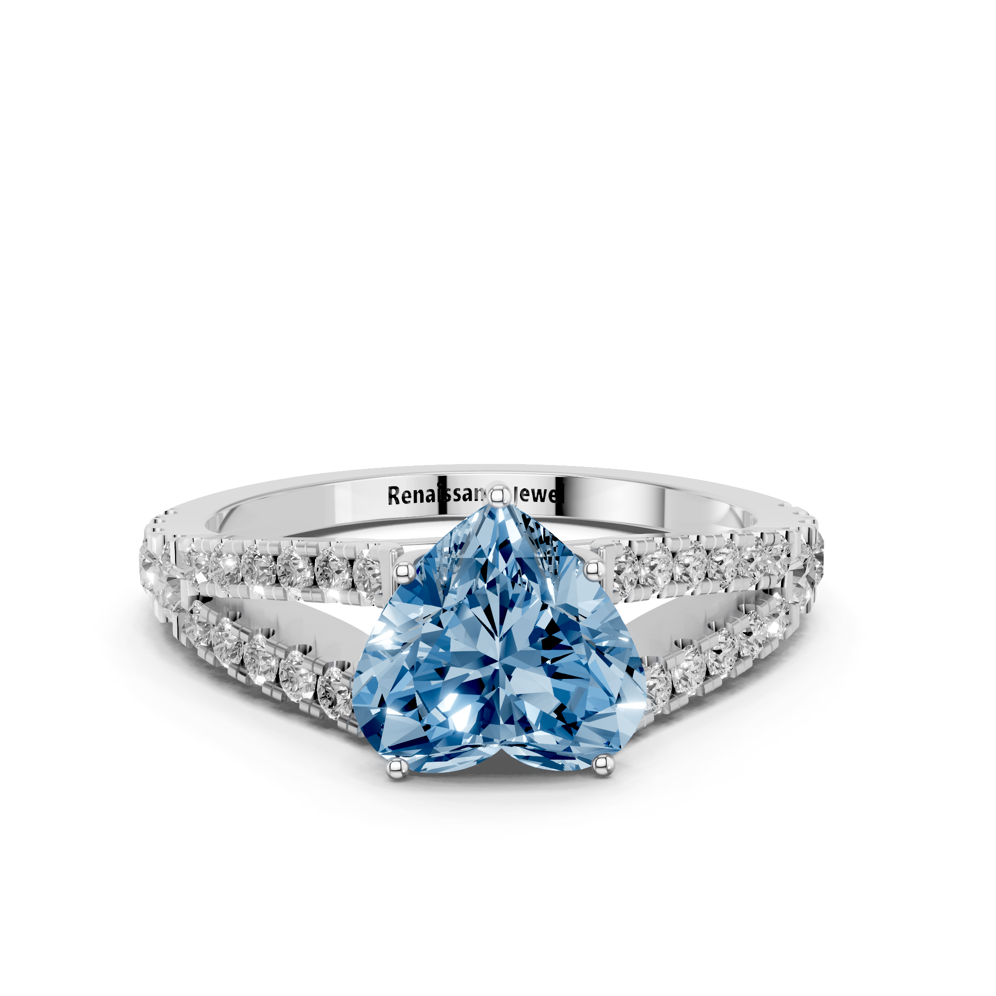 White gold Fancy Blue Heart  Cut Split Shank Pave Engagement Ring with Four-Prong Setting_14