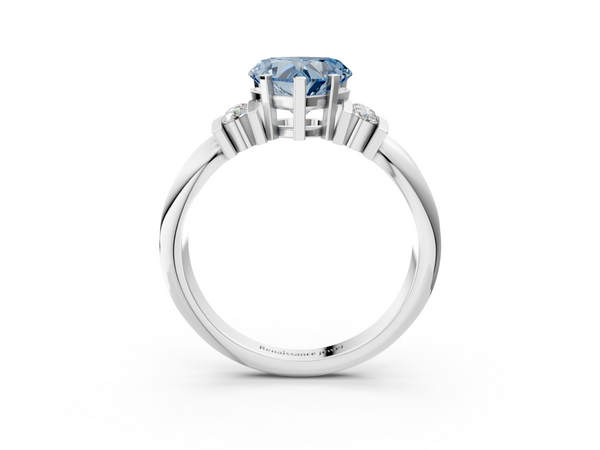 Platinum Fancy Blue Heart  Cut Three-Stone Channel Set Ring with Bar Prongs