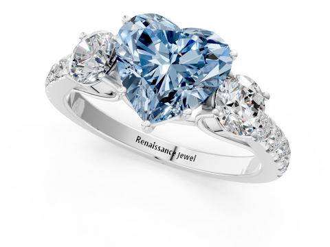 White gold Fancy Blue Heart  Cut Three-Stone Diamond Pave Band with Prong Setting_21
