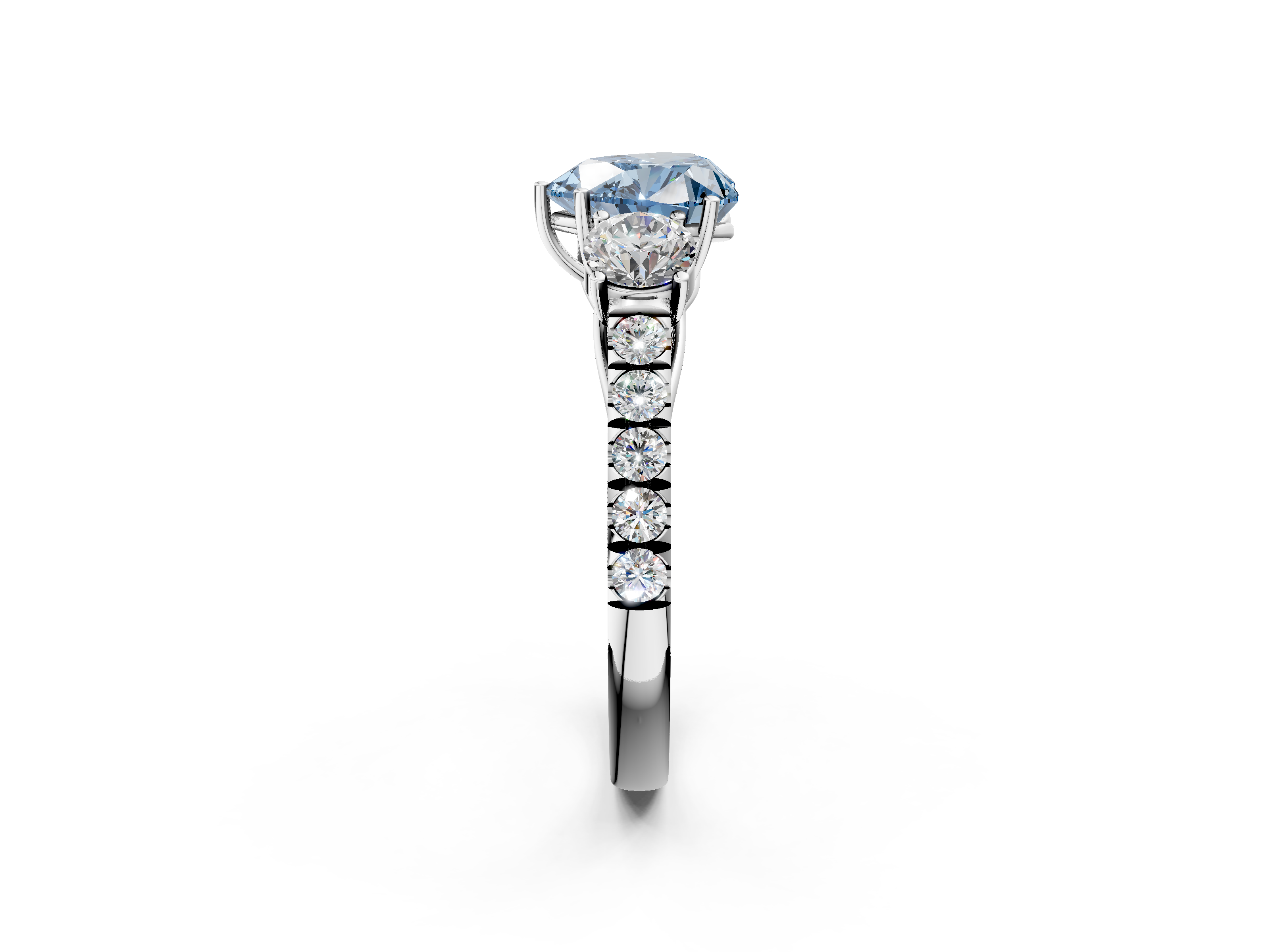 White gold Fancy Blue Heart  Cut Three-Stone Diamond Pave Band with Prong Setting_22