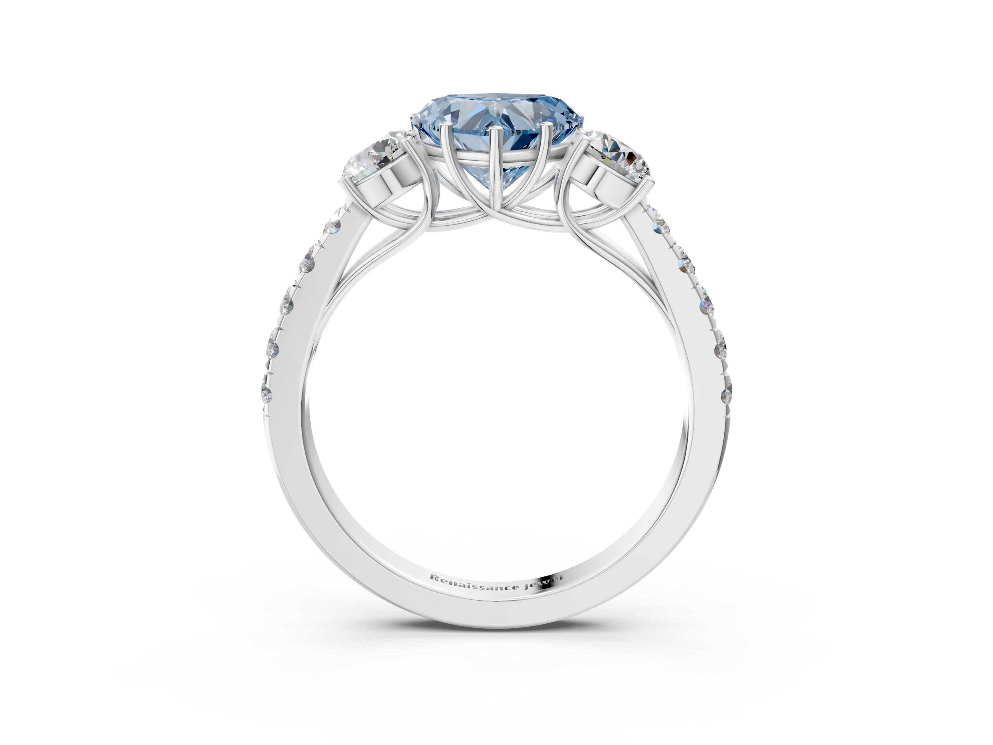 White gold Fancy Blue Heart  Cut Three-Stone Diamond Pave Band with Prong Setting_23