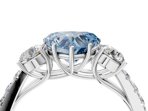 White gold Fancy Blue Heart  Cut Three-Stone Diamond Pave Band with Prong Setting_24