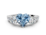 White gold Fancy Blue Heart Cut Three-Stone Diamond Ring with Pavé Band and Four-Prong Setting_12