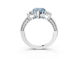 White gold Fancy Blue Heart Cut Three-Stone Diamond Ring with Pavé Band and Four-Prong Setting_15