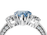 White gold Fancy Blue Heart Cut Three-Stone Diamond Ring with Pavé Band and Four-Prong Setting_16