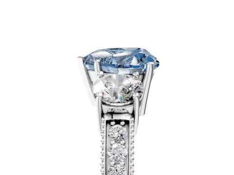 White gold Fancy Blue Heart Cut Three-Stone Diamond Ring with Pavé Band and Four-Prong Setting_17