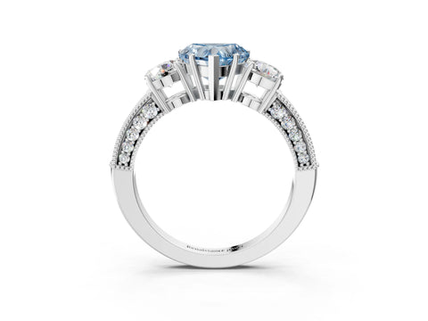 White gold Fancy Blue Heart Cut Three-Stone Diamond Ring with Pavé Band and Four-Prong Setting_3