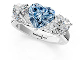 White gold Fancy Blue Heart Cut Three-Stone Diamond Ring with Prong Setting on a Classic Band_13