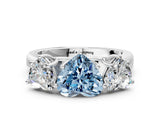 White gold Fancy Blue Heart Cut Three-Stone Diamond Ring with Prong Setting on a Classic Band_25