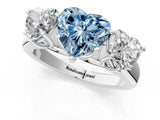 White gold Fancy Blue Heart Cut Three-Stone Diamond Ring with Prong Setting on a Classic Band_26