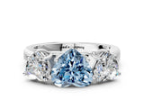 White gold Fancy Blue Heart Cut Three-Stone Diamond Ring with Prong Setting on a Classic Band_7