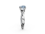 White gold Fancy Blue Heart  Cut Twist Band Solitaire Diamond Ring with Pavé Setting_5