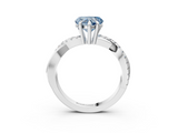 White gold Fancy Blue Heart  Cut Twist Band Solitaire Diamond Ring with Pavé Setting_6